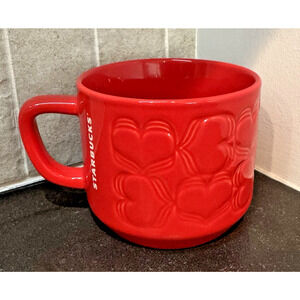 STARBUCKS Red Hearts Mug Embossed Hearts Valentine's Love 2018 12oz